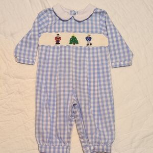 Blue Gingham Smocked Nutcracker Romper